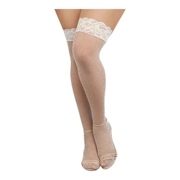 Plus Size SMALL Square WHITE Fishnet Thigh High Stocking - Picture 1 of 3